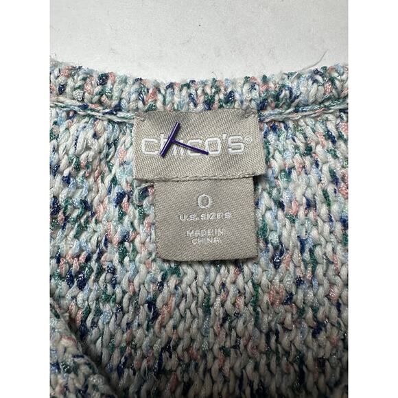 Chico’s V-Neck Pullover Sweater Size 0 US Small White Green Pink Shine Shimmer - Picture 6 of 7